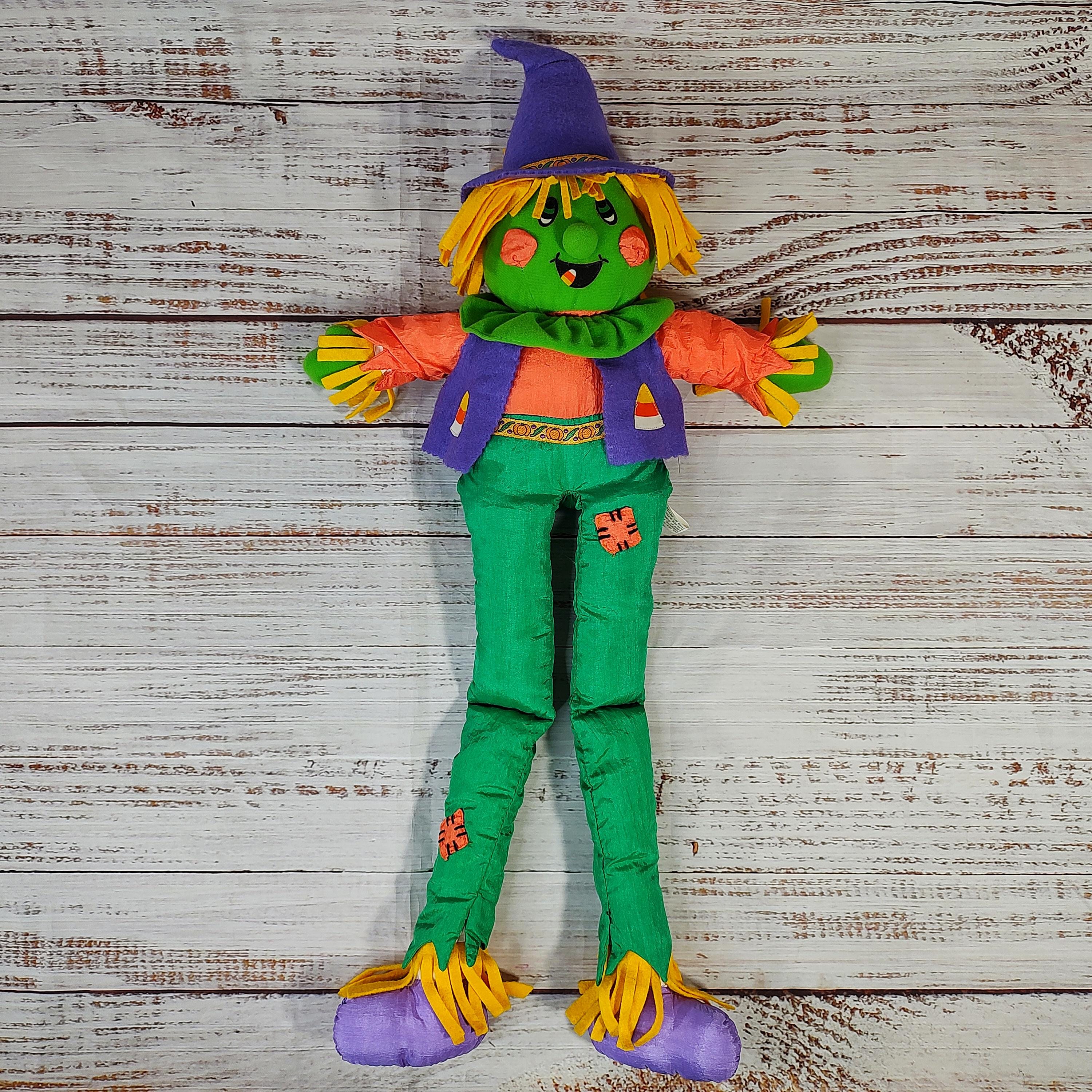 Vintage Halloween Scarecrow Green Witch Puffy Nylon Stuffed Plush