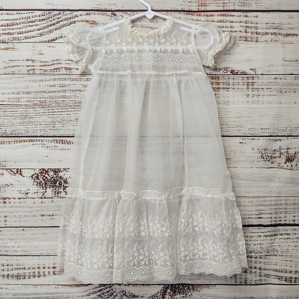 Vintage Baby Dress Shirt / Baby White Sheer Dress / Cotton Baby Dress / Lace Dress / 9M 9 Months 12 Months 12M