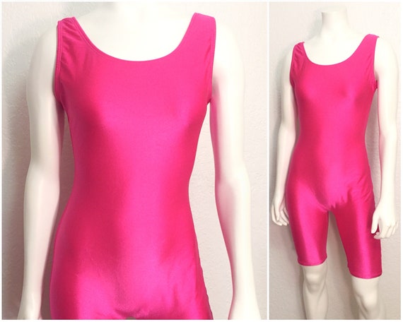 Vintage Onesie Workout Unitard Hot Pink Aerobic Outfit Retro Onesie 80s Workout Outfit Gym One Piece Large L