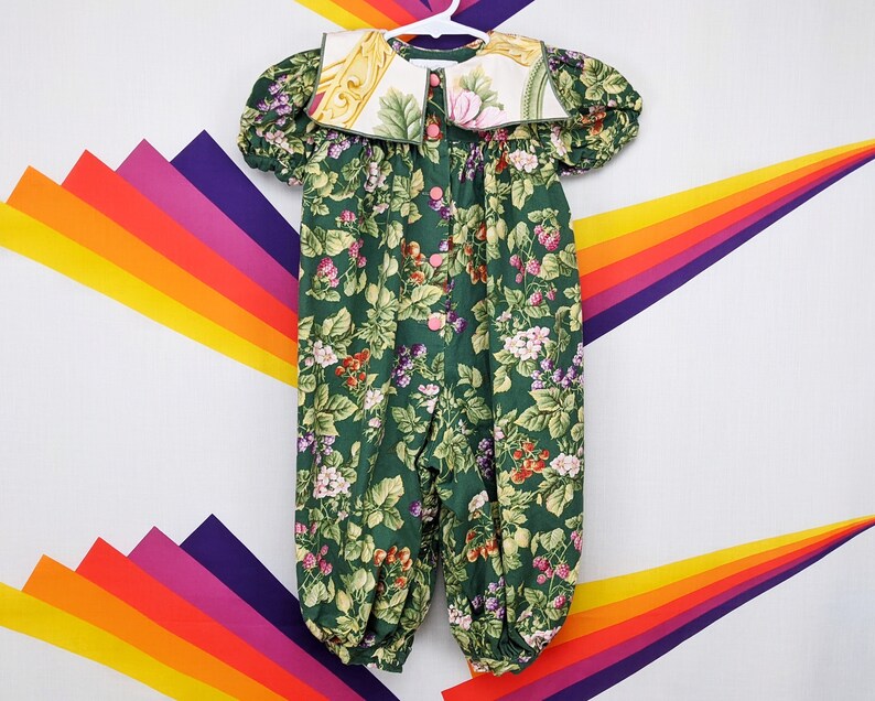 Vintage Toddler Onesie Vintage Green Pink White Floral Flowers Jumpsuit Jumper Toddler Bodysuit 2T 24M 24 Months