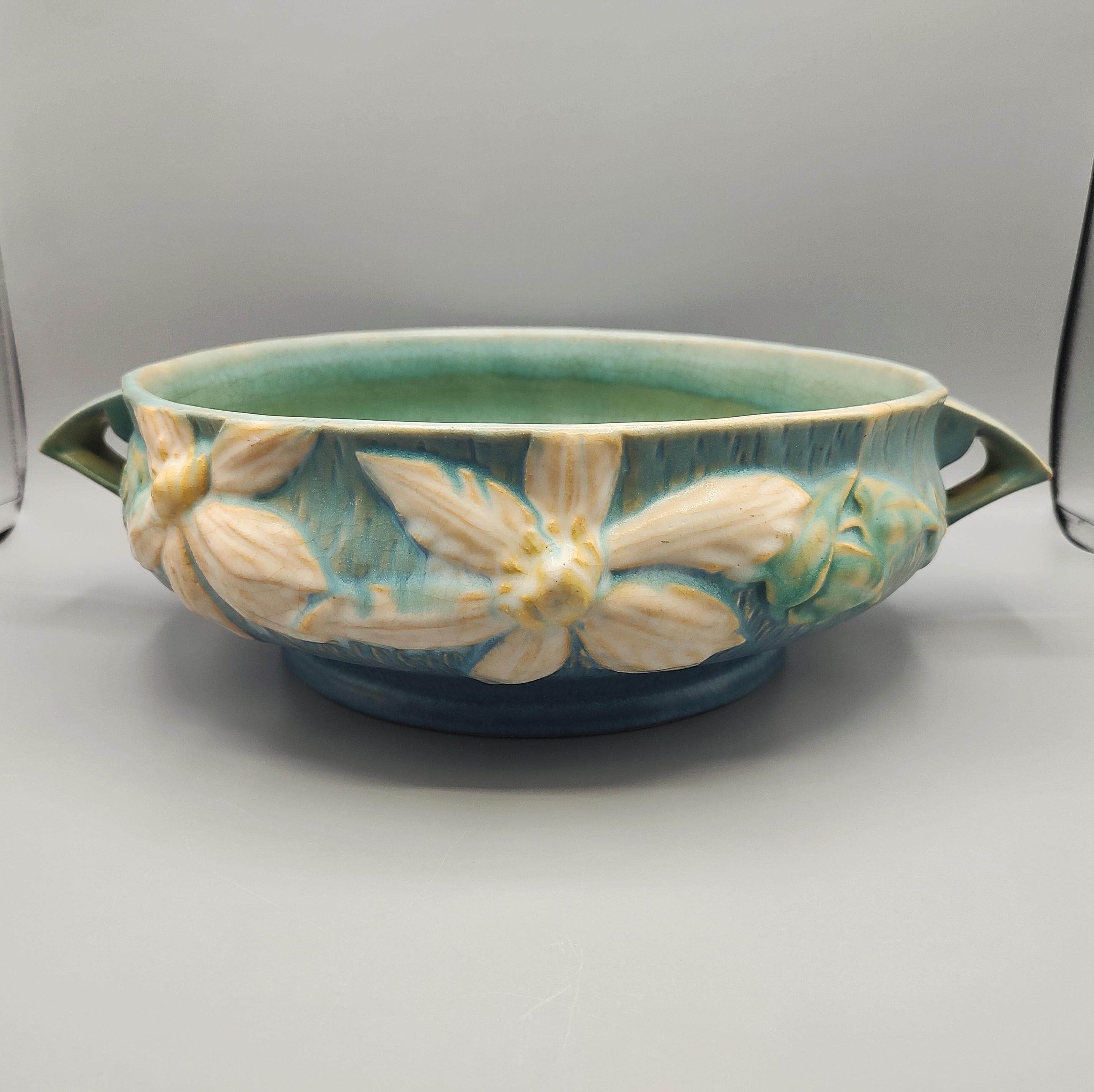 Vintage Large Console Bowl / Clematis Blue 459-10 / Roseville USA
