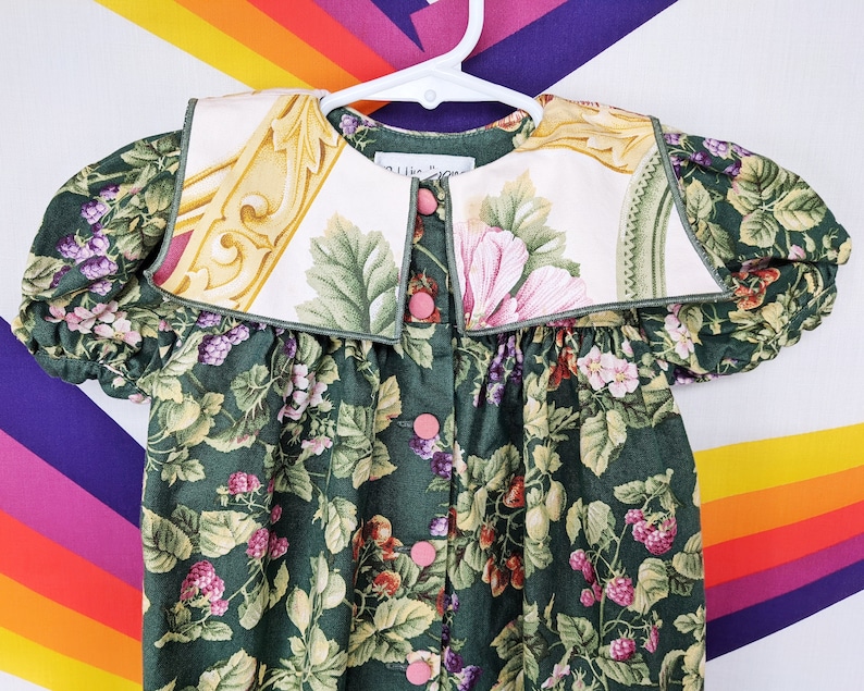 Vintage Toddler Onesie Vintage Green Pink White Floral Flowers Jumpsuit Jumper Toddler Bodysuit 2T 24M 24 Months