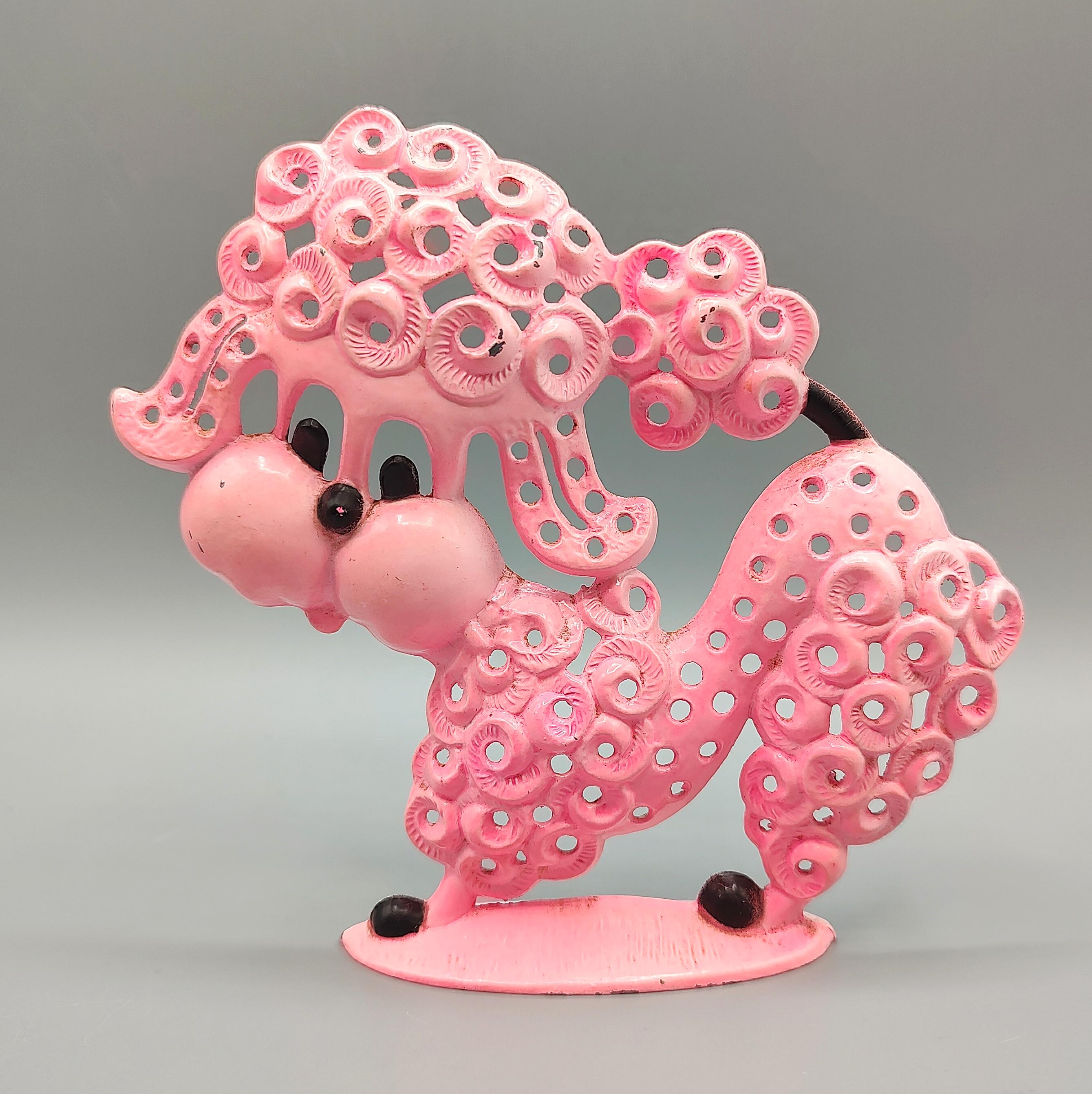 Vintage Pink Poodle Metal Earring Holder Tree Revere MFG / 1960s 