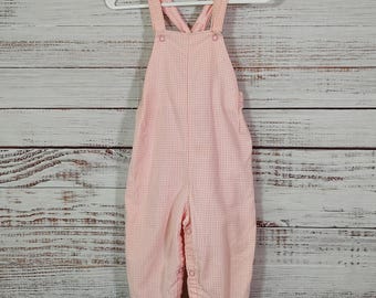 Vintage Jumper / Baby Overalls / Pink Retro Infant Overall / Pink Plaid Overalls / 9M 9 Months 12M 12 Months