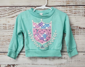 Vintage Toddler Sweater / Retro Sweater / Blue Green Pink Sweater / Baby Sweater / 2T 24M 24 Months