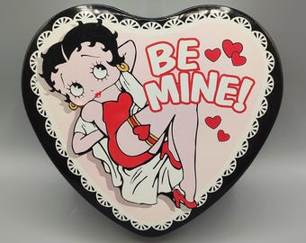Vintage Betty Boop Valentines Day Heart / Tin Container / 1997 1990s 90s / Pink Red Valentine Heart