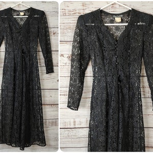 Vintage Dress / 70s 1970s / Retro Dress / Black Lace Sheer / Small S Extra Small XS Size 3 4