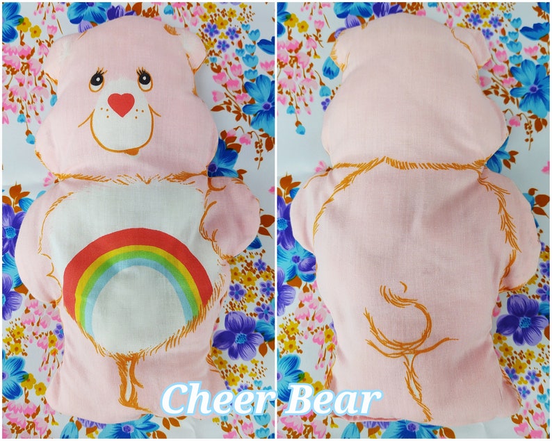 Vintage Care Bear Pillow Retro Cut Out Care Bears Stuffed Animal Handmade Pillow 1980s 80s Decorative Pillow