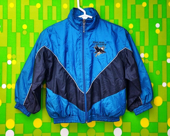HoityToityKnickKnack Vintage Windbreaker / San Jose Sharks Hockey Light Jacket Toddler Kids Boy Girl / Blue Black / Kids Toddler Wind Breaker / 2T 24M 24 Months