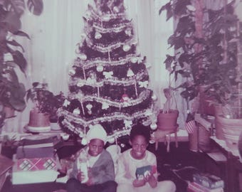 Cute Little Girls Under the Christmas Tree African American / Art Antique Photography / Original Vintage Photo Snapshot / Found Photo