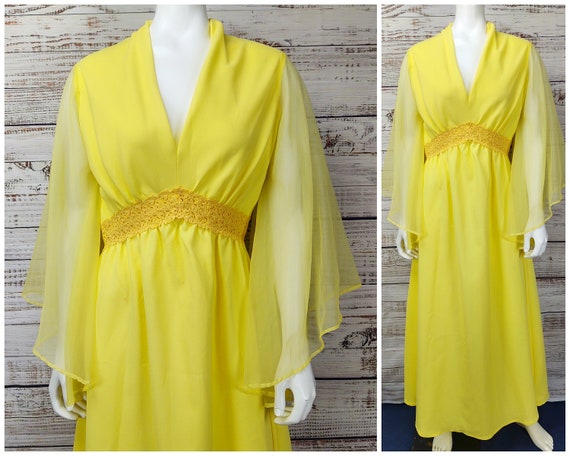 Vintage Maxi Dress / Yellow Dress / 1970s Maxi Dr… - image 1