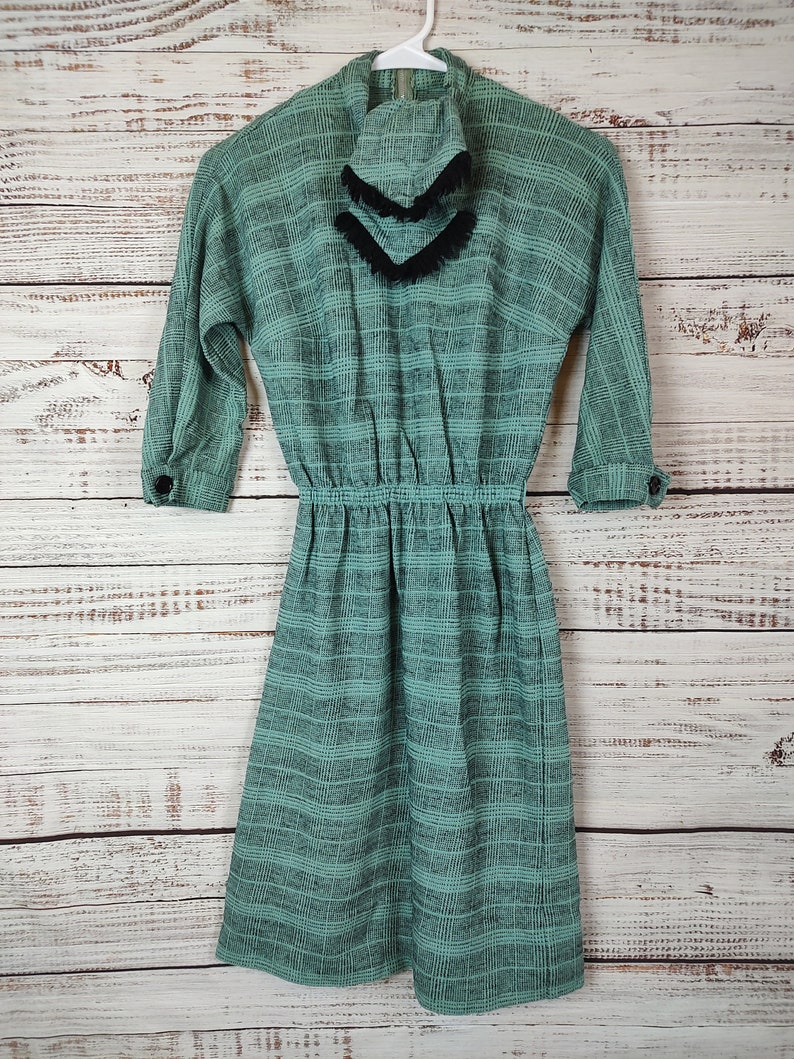 Vintage Dress / 60s 1960s / Retro Dress / Mod Dress / Blue Black Plaid Dress / Secretary Dress / Small S Extra Small XS image 5