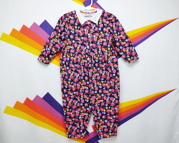 Vintage Toddler Onesie Vintage Green Pink White Floral Flowers Jumpsuit Jumper Toddler Bodysuit 2T 24M 24 Months