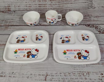 Vintage Sanrio Hello Kitty Melamine Plastic Plate Bowl Made in
