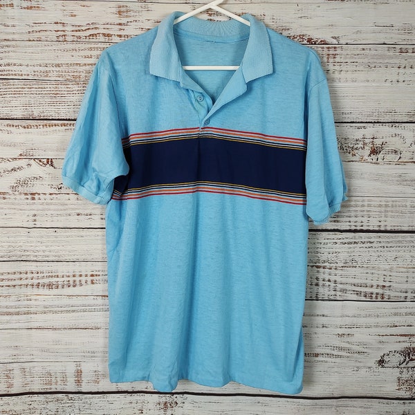 Vintage Shirt / Vintage Mens Shirt / 70s 1970s Shirt / Vintage Polo Shirt / Blue / Extra Large XL L Large