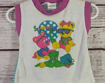 Vintage Toddler Tee Shirt / Kids Top / 1990s 90s / Sleeveless Graphic Tee Kids / Toddler 18M 18 Months