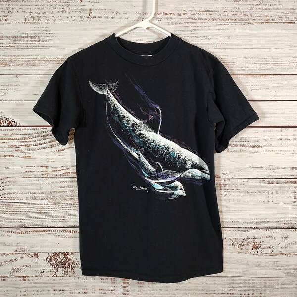 Vintage Single Stitch Dolphin T Shirt Harlequin Medium Wyland 1990 Made In USA / Retro T Shirt / Tee Shirt / Graphic Tee Shirt