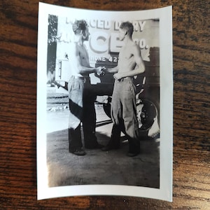 Handsome Shirtless Men Shaking Hands / Art Antique Photography / Original Vintage Photo Snapshot / Found Photo