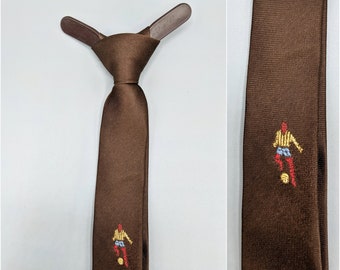 Vintage Clip on Tie / Retro Tie / 1970s Neck Tie / 70s Fake Necktie / Brown Polo Horse