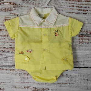 Vintage Baby Shirt Short Set / Yellow / 1960s 60s / Baby Button Up Shorts Set / Collared Shirt Bottoms / 3M 3 months 6M 6 months