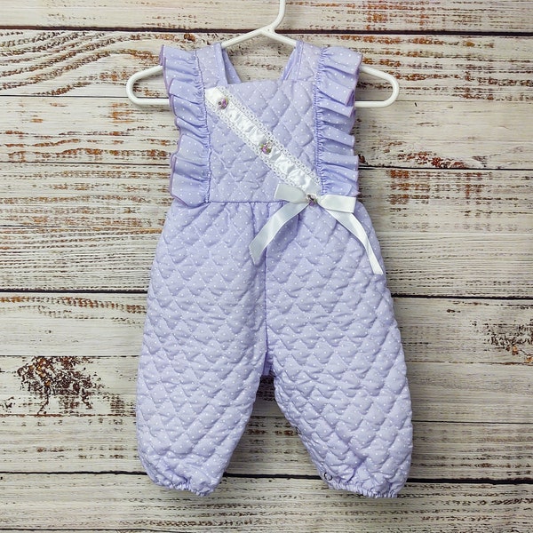 Vintage Jumper / 1980s 80s / Vintage Floral Lace Purple Infant Overalls / Quilted Overall Overalls / 3M 3 Months 6M 6 Months