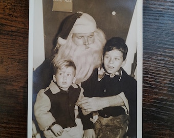 Cute Boys Sitting On Santa's Lap Santa Claus Christmas / Art Antique Photography / Original Vintage Photo Snapshot / Found Photo
