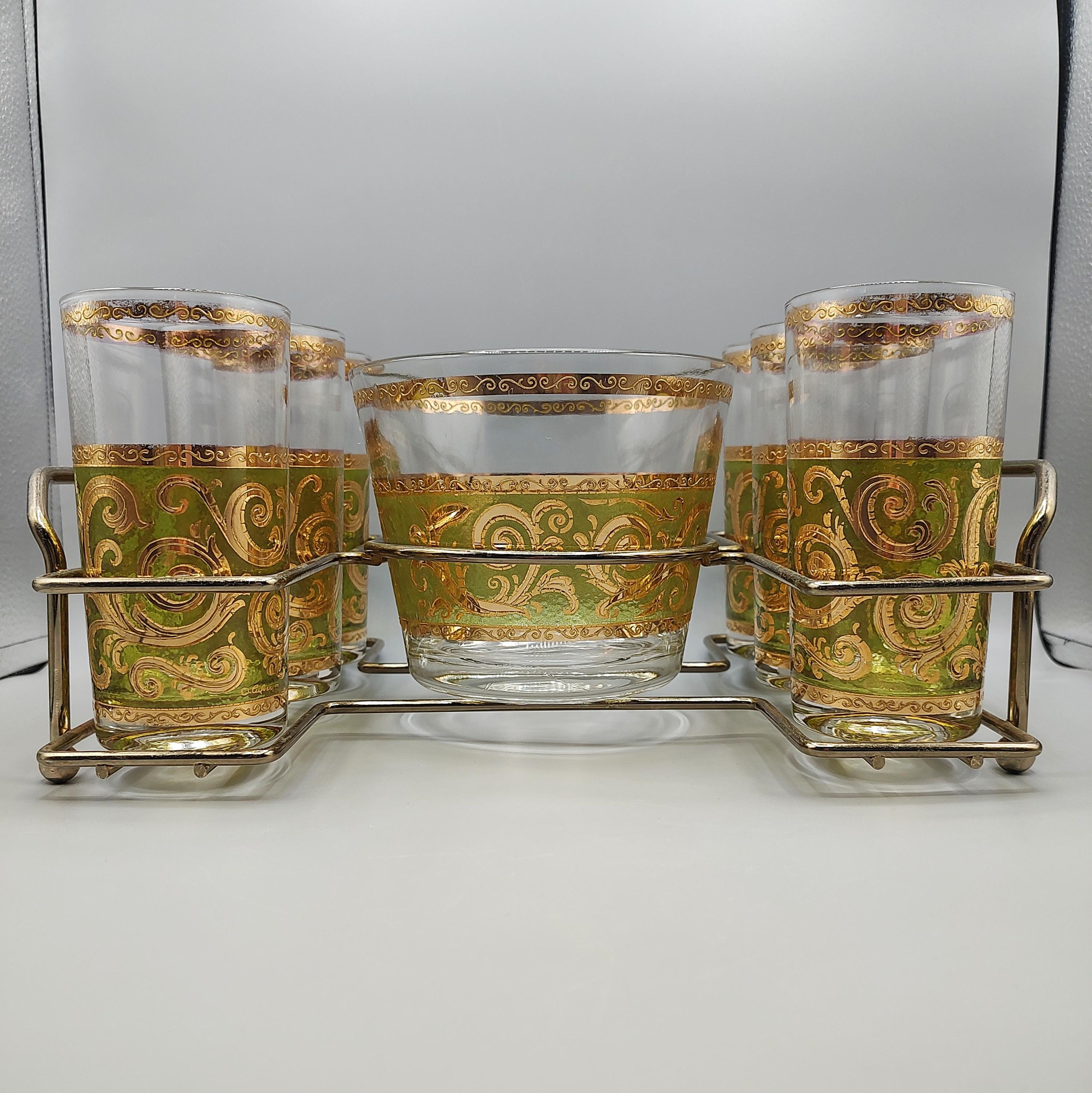 Highball Glasses Set of 6 Ice Bucket Caddy / Mid Century High Ball