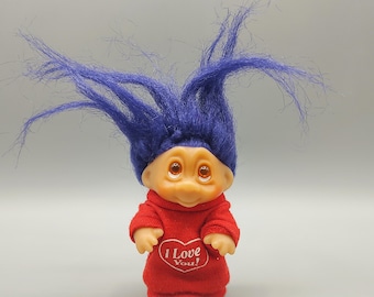 Vintage Dam Troll / Retro Troll / Vintage Troll / 1980s 80s / Purple Red Valentines Day