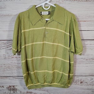 Vintage Shirt / Vintage Mens Shirt / 1970s Shirt / Vintage Shirt / Green Stripe Groovy Shirt / Mod Knit / Vintage Polo / Extra Large XL
