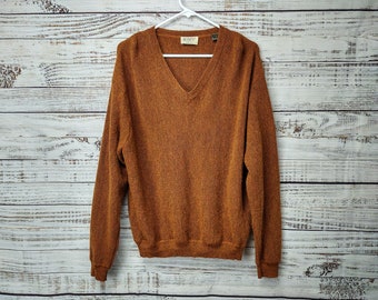 Vintage Mens Sweater / Baby Alpaca Wool Blend / Knit Brown Sweater / Ugly Sweater /  1980s 80s / Retro Sweater / Medium M