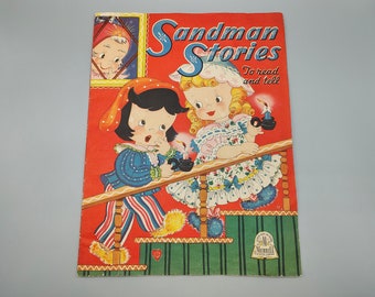 SANDMAN STORIES Cloth Like Merrill Vintage Oversize Picture book 1943 / Paperback Vintage Book Retro Kids Story Picture Book