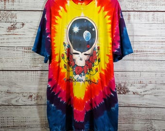 Vintage Single Stitch Graphic Tee / Grateful Dead 1992 Space Your Face Liquid Blue / Rainbow Tie Dye / T Shirt / 2XL 2X