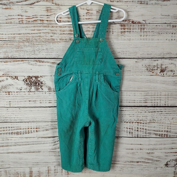 Toddler Vintage Corduroy Overalls / 1970s 70s Overall / Green Girls Boys Kids 2T 24 Months 24M