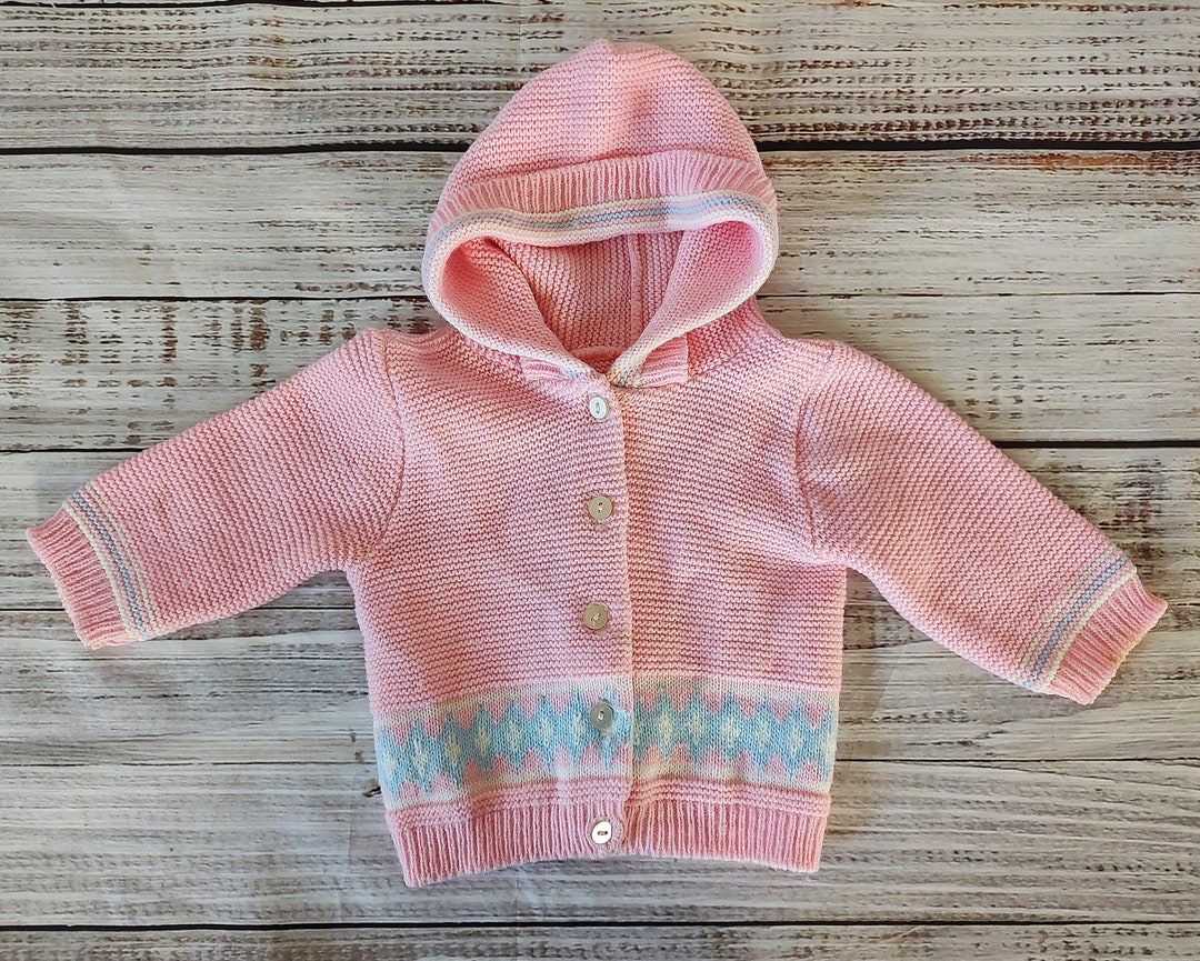 Vintage Baby Knit Sweater / 1970s 70s / Hooded Sweater / Retro Baby