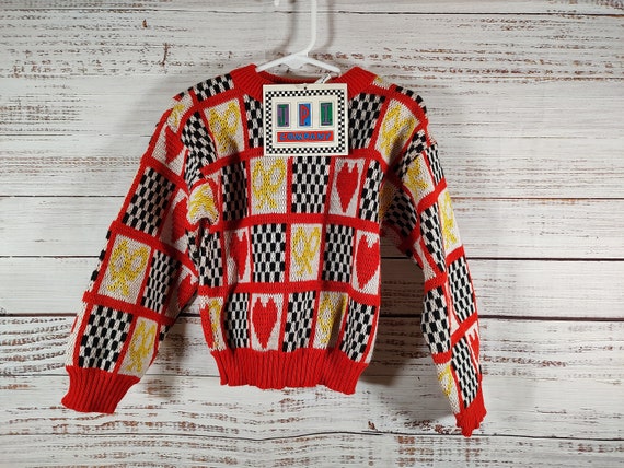 Vintage Toddler Striped Red Yellow Black White Sw… - image 2