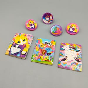 Vintage Lisa Frank Party Favors Hair Clip Ring / Notebook Notepad Sticker Book / Rainbow Stationary