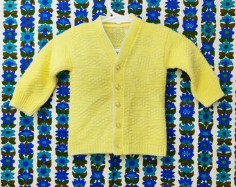 Vintage Knit Baby Sweater / Retro Cardigan / Knit Jacket / Toddler Yellow Sweater / 12M 12 Months 18M 18 Months