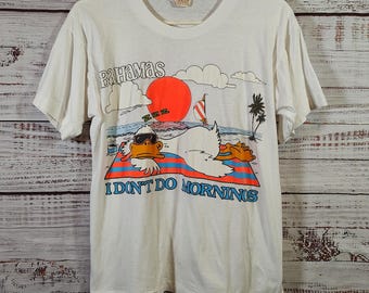 Vintage Shirt / Cute Blouse / T Shirt Tee / Retro Top / Bahamas I Don't Do Mornings Beach Tourist / 1990s 90s 1980s 80s / L Large Medium M