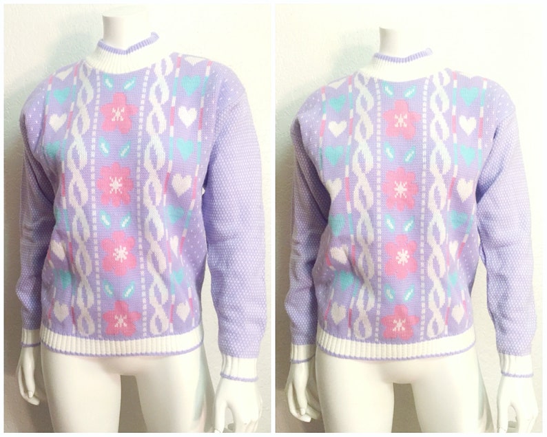 Vintage Sweater Ugly Sweater 90s Sweater 1980s Sweater 80s Sweater Retro Sweater Crewneck Sweater Purple Pink Blue Small S