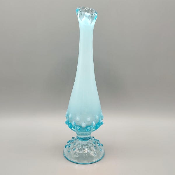 Mid Century Pedestal Slag Vase / 8.25 inch / Vintage Glass Vase / Art Glass / Swung Glass / Blue