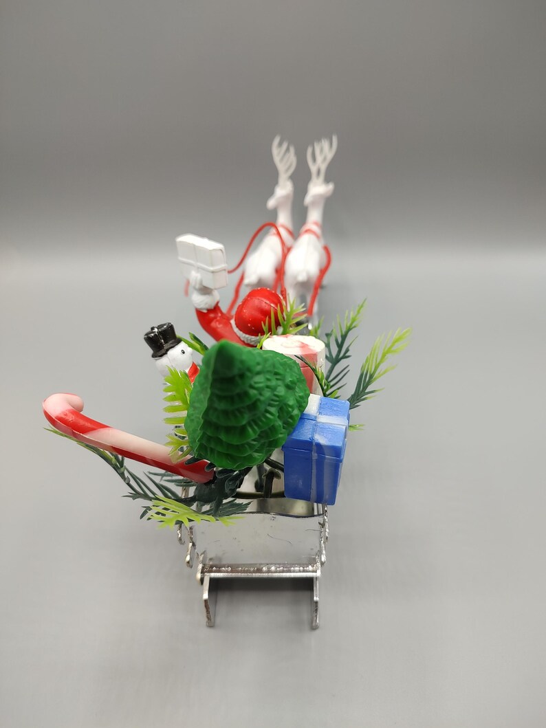 Vintage Plastic Santa Sleigh Reindeer Centerpiece / Decoration