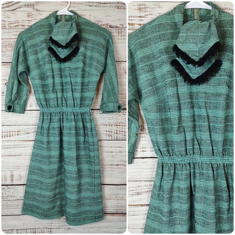 Vintage Dress / 60s 1960s / Retro Dress / Mod Dress / Blue Black Plaid Dress / Secretary Dress / Small S Extra Small XS image 4