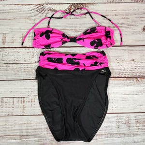 Vintage 2 Piece Swimsuit / Bikini Swimsuit Set Hot Pink / Floral Retro Swimsuit Set / 90s Swimsuit / 1990s Swim set / Size 10