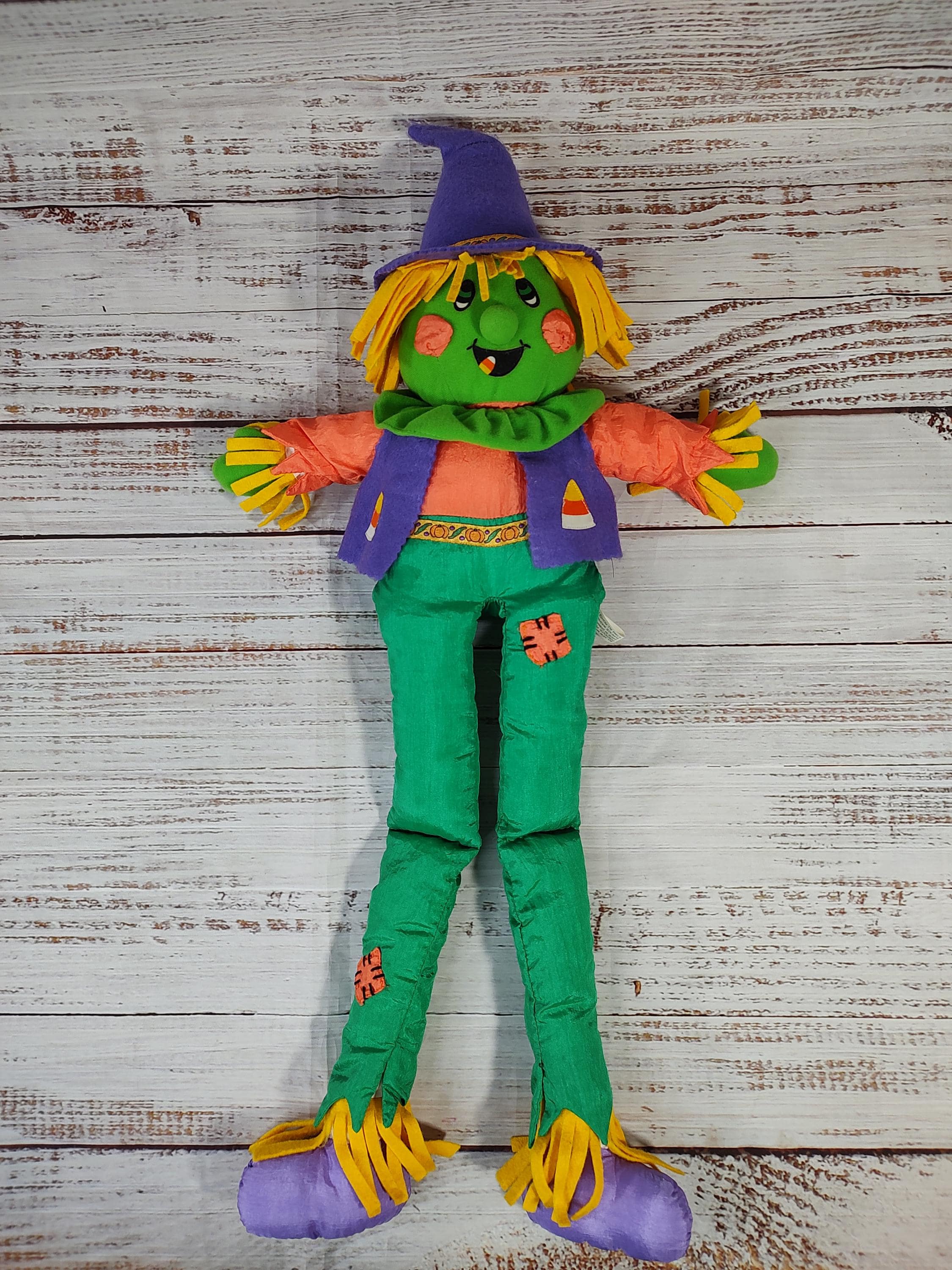 90s ​大型トールペイント ウッドドール ベリンディ scarecrow Vintage Halloween Scarecrow Green Witch Puffy Nylon Stuffed Plush