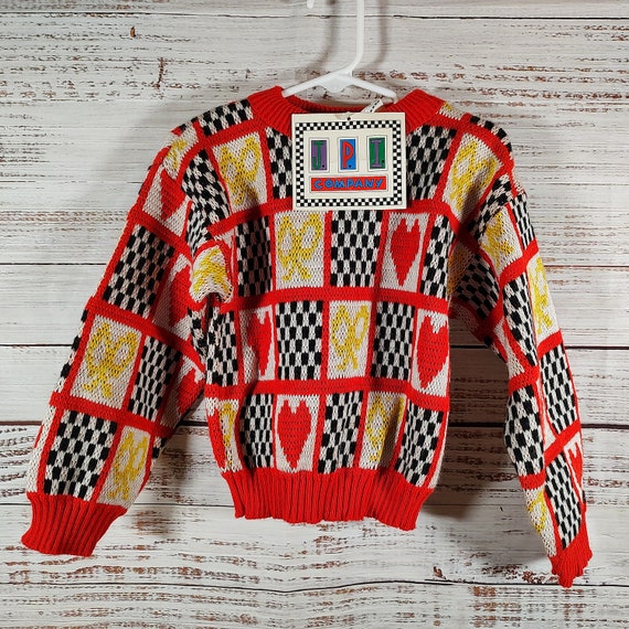 Vintage Toddler Striped Red Yellow Black White Sw… - image 1