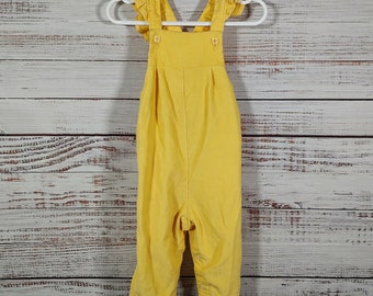 Vintage Jumper / Baby Overalls / Yellow Corduroy / Retro Infant Overall / 12M 12 Months