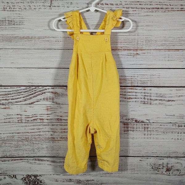 Vintage Jumper / Baby Overalls / Yellow Corduroy / Retro Infant Overall / 12M 12 Months