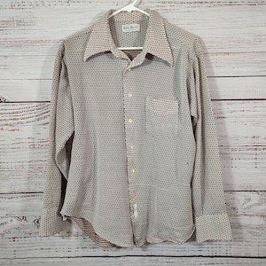 Vintage Shirt / Long Sleeved / Retro Mens Button Up / 1970s 70s Patterned Groovy Button Up Tuck In / Large L