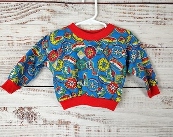 Vintage Toddler Sweater / Retro Sweater /  Red Blue Sweater / Baby Sweater / 18M 18 Months