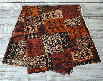 Vintage Fabric / 1960s 60s / Brown / Colorful Tiki Tropical Hawaiian / Retro Fabric / Psychedelic Abstract Canvas
